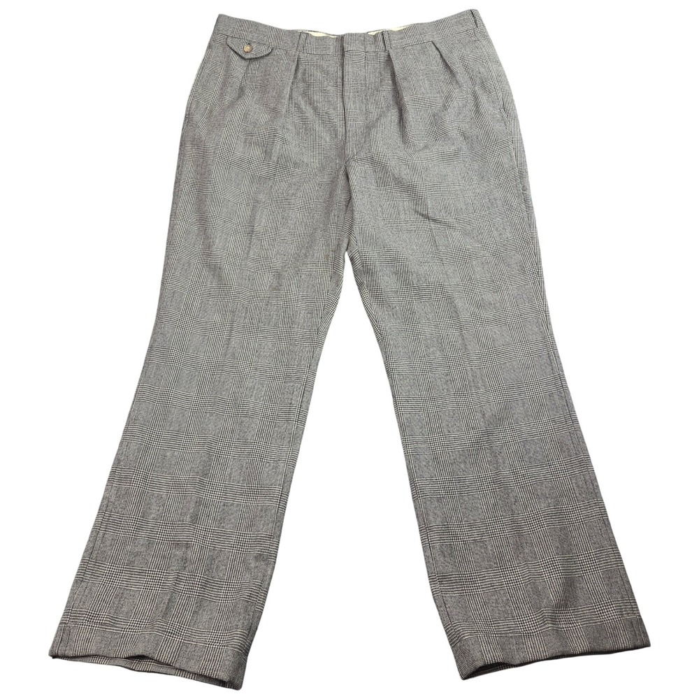 Vintage Nowells Corbin Ltd Glen Plaid Dress Pants Mens 40 Gray Wool Pleated USA